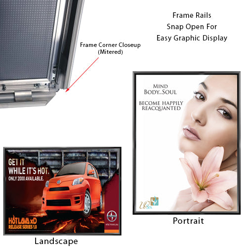 36 x 48 Snap Frame with Mitered Corners Wall Mounts in Portrait or Landscape Position