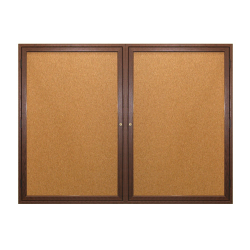 WOOD ENCLOSED 50x40 BULLETIN BOARD WITH 2 DOORS (SHOWN IN WALNUT)