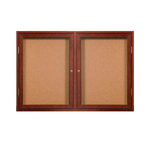WOOD ENCLOSED 72x24 BULLETIN BOARD WITH 2 DOORS (SHOWN IN CHERRY)