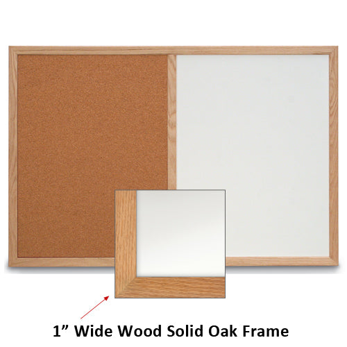 72x12 MAGNETIC WHITEBOARD / CORK COMBINATION HAS 1" WIDE SOLID OAK FRAME