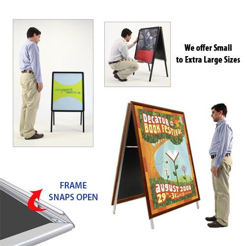 22x28 A-FRAME FLOOR STAND with FAUX WOOD SNAP FRAME (not shown to scale)