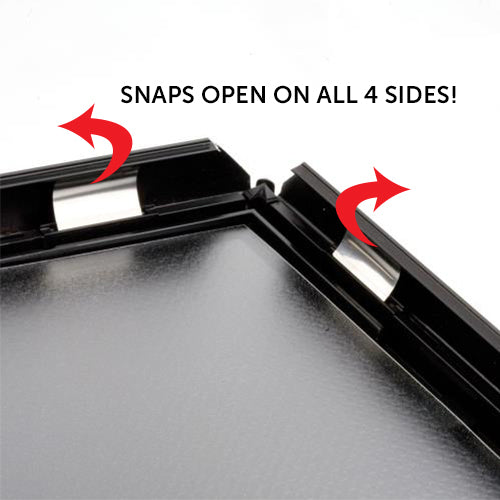 11 x 17 Black Frame Easily Snaps Open by Hand | All Four AD PROMO Frame Sides Snaps Open For Front Loading Your Printed Graphic