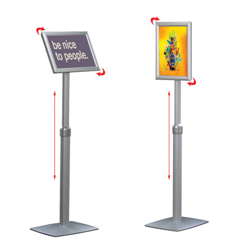 18x22 SNAP OPEN frame that ROTATES and TILTS with an ADJUSTABLE post in a silver finish
