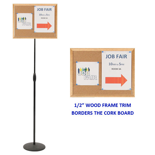 ADJUSTABLE PEDESTAL 20 x 15 CORK BOARD WOOD FRAME FLOOR SIGN STAND
