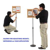 20x15 CORK BOARD PEDESTAL STAND with OAK FRAME SHOWS MESSAGES AT VARYING HEIGHTS