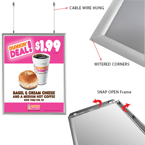 2-Sided Ceiling Mount, Fast Change 22x28 Snap Frame 1" Wide in Silver Finish