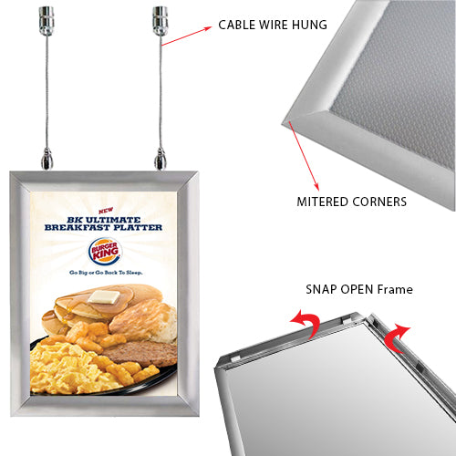 2-Sided Ceiling Mount, Fast Change 8.5x11 Snap Frame 1" Wide in Silver Finish