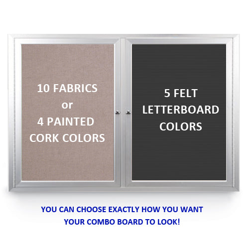 INDOOR ENCLOSED COMBO BOARD 72" x 30" LETTER BOARD CORK BULLETIN BOARD