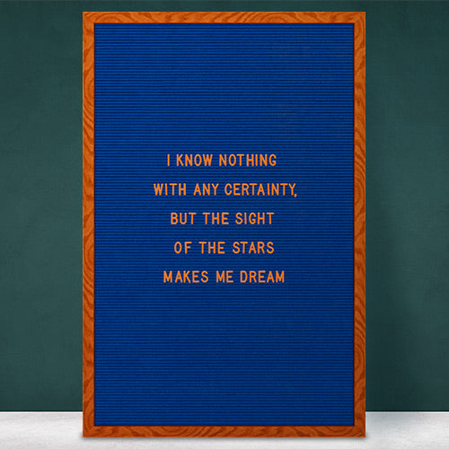 24x36 Wood Framed Blue Felt Letter Board | Shown with Cherry Finish and Optional Yellow Letters