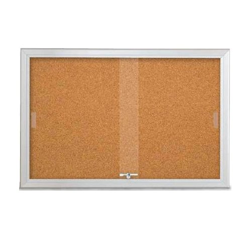 Indoor 2 and 3 Door Bulletin Boards with Sliding Glass Doors | Cabinet with Smooth RADIUS EDGE Corners in 25 Sizes