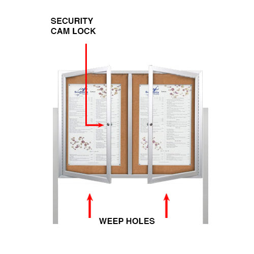 Enclosed Outdoor Bulletin Boards with LED Lights Standing on Posts | 2-3 Doors in 35+ Cabinet Sizes