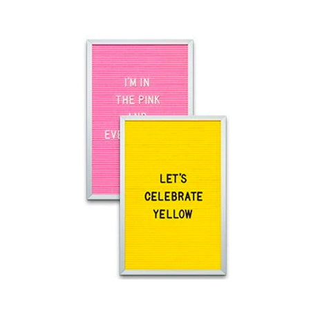 Open Face Framed Pink Letter Board and Yellow Letterboard | Letter Board 12x18 with Silver Trim Frame