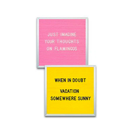Open Face Framed Pink Letter Board and Lemon Yellow Letterboard | Letter Board 14x14 with Silver Trim Frame