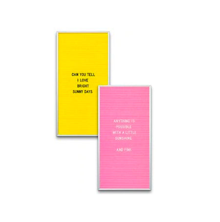 Open Face Framed Pink Letter Board and Yellow Letterboard | Letter Board 18x36 with Silver Trim Frame