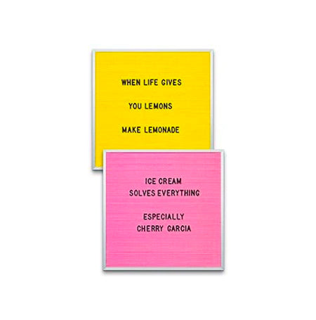 Open Face Framed Pink Letter Board and Yellow Letterboard | Letter Board 20x20 with Silver Trim Frame