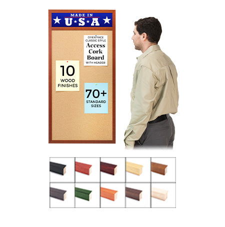 30" x 36" Open Face Wood #362 Framed Cork Board with Personalized Message Header