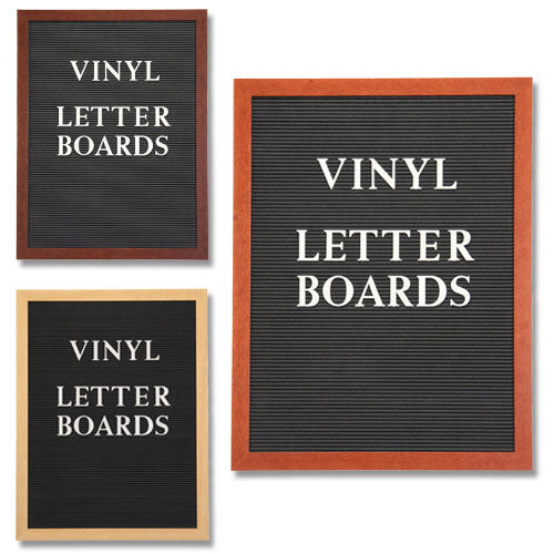 84x48 OPEN FACE LETTER BOARD: BLACK VINYL COLOR, 3 WOOD FINISHES