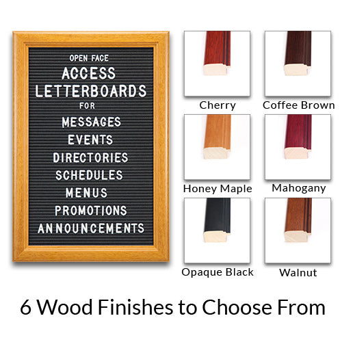 11x17 Access Letterboard | Open Face Framed Black Vinyl Letter Board with 3-Step Design Wood Frame Offered in 6 Finishes