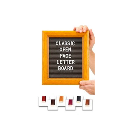 Access Letterboard | Open Face 7x11 Framed Black Vinyl Letter Board with 6 Wooden 353 Frame Finishes
