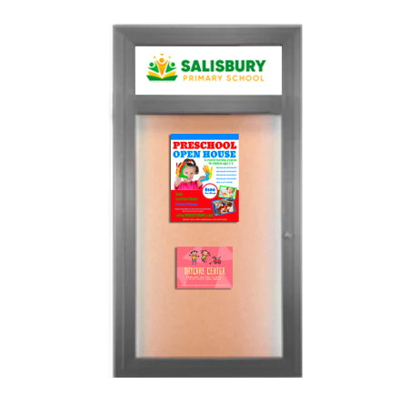 Outdoor LED Lighted Enclosed Bulletin Boards 27 x 39 with Header (Single Door)