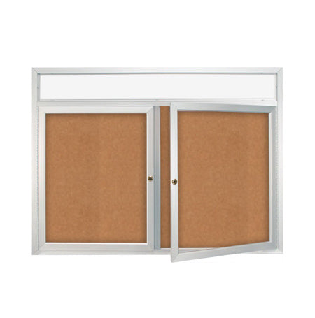 Enclosed Indoor Bulletin Boards Radius Edge + Header & LED Lights, Wall Mount 2-3 Door Display Cases 35+ Sizes
