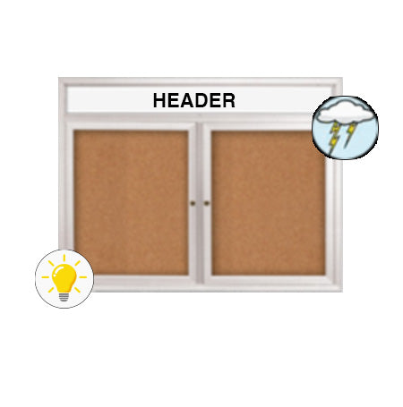 Enclosed Outdoor Bulletin Boards 60 x 24 with Header & Lights (Radius Edge) (2 DOORS)
