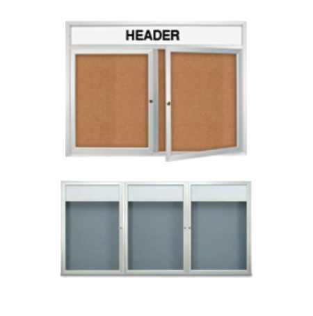 Enclosed Indoor Bulletin Boards + Message Header + Multiple Doors