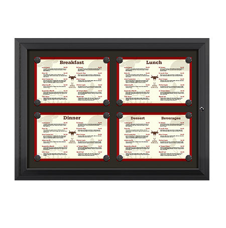 Outdoor Enclosed Magnetic Restaurant Menu Display Case | 17" x 11" Landscape | Holds Four Landscape Menus 2 TOP 2 BOTTOM