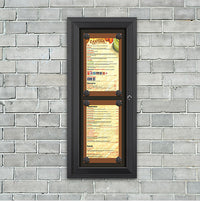Outdoor Enclosed Magnetic Restaurant Menu Display Case | Tall, Wall Mount Metal Cabinet Holds Two 8.5" x 14" Portrait Menus STACKED