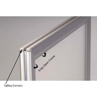 This curb sign stand is perfect for outdoor, crowded areas. Saftey corners protect in areas with high traffic or children. Change posters in a "Snap" with the Pavement Sign's 2 aluminum snap frames for 30"x40" posters.