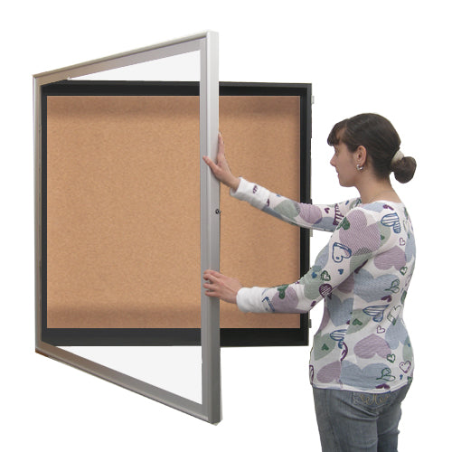 SwingFrame Designer Wall Mounted Metal Framed 45x45 Large Cork Board Display Case 2 Inch Deep