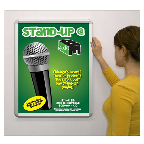 ALL 4 FRAME RAILS SNAP OPEN FOR EASY 27 x 39 POSTER CHANGES (SHOWN in SILVER)
