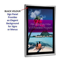 Silver Poster Frame with Black Velour Sign Panel 24x36 | Black Velour presents Elegant Background for Posters, Signs or Menus