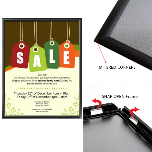 2-Sided Window Mount, Fast Change 22x28 Snap Frame 1" Wide in a Black Finish