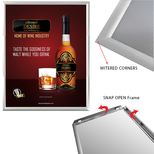 2-Sided Window Mount, Fast Change 22x28 Snap Frame 1" Wide in a Silver Finish