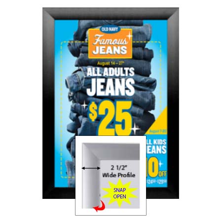 SwingSnap Poster Snap Frame 24x30 with Fast Change, Bold 2 1/2" Wide Edge Aluminum Snap Open Frame